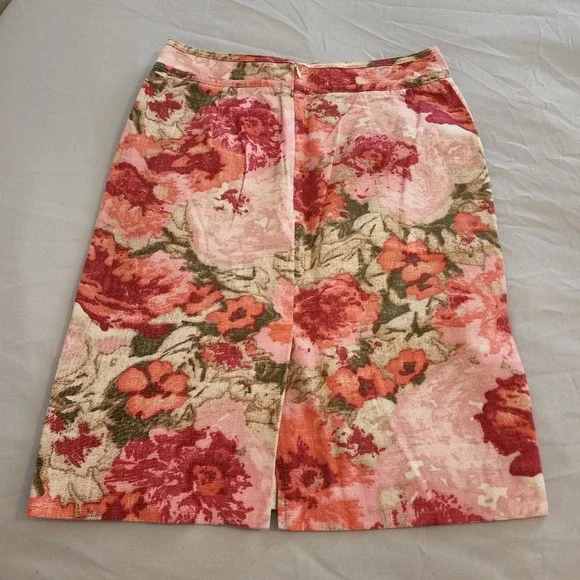 Talbots floral tapestry jacquard cottage 100% cotton pencil‎ skirt size 2 - Picture 6 of 8